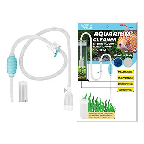 Originale TERA PUMP Detergente per acquari Acquario per acquario Pulitore per sabbia di ghiaia con ugello lungo N Regolatore di flusso d'acqua - Senza BPA (modello: TRFTCLN)